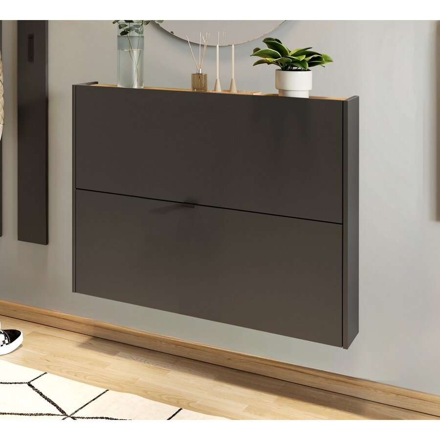 Ameca Grafiet / Eiken Schoenenkast 2-Kleppen W100 cm