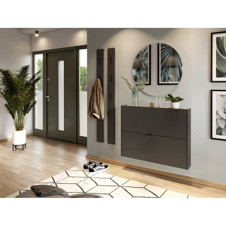 Ameca Grafiet / Eiken Schoenenkast 2-Kleppen W100 cm