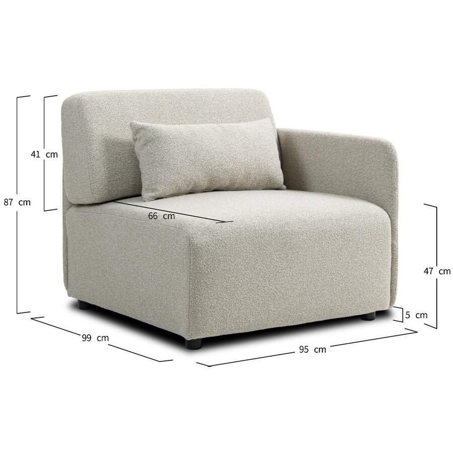 Mia Beige 1-Zits Modulair Bank Rechts