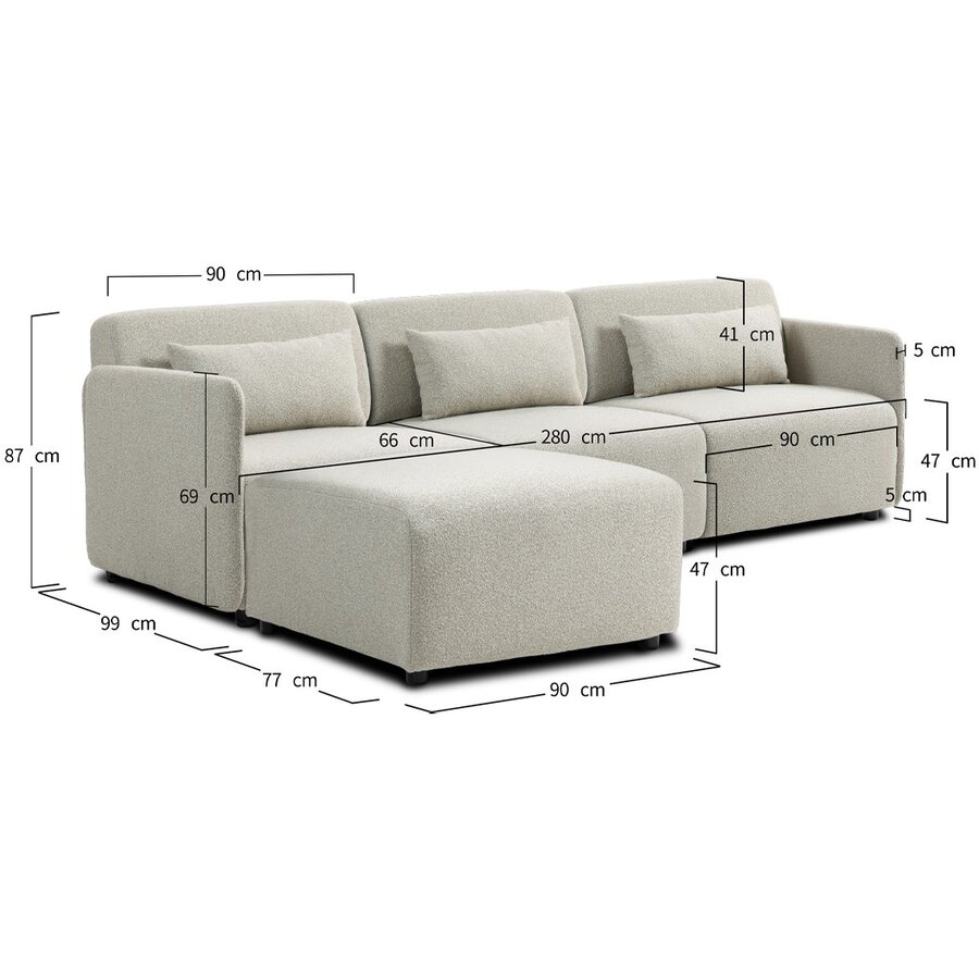 Mia Beige 3-Zits Bank met Ottoman