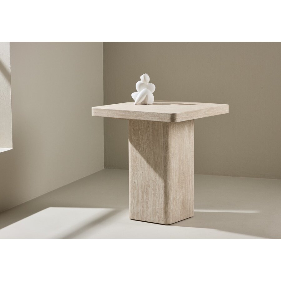 Qvart Travertijn Beige Bijzettafel Vierkant