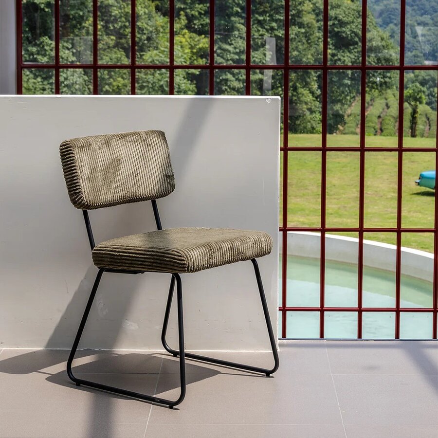 Melvin Ribstof Eetkamerstoel Olijfgroen