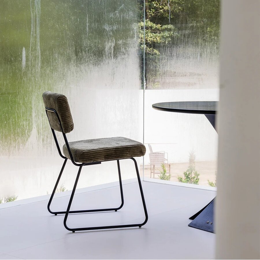 Melvin Ribstof Eetkamerstoel Olijfgroen