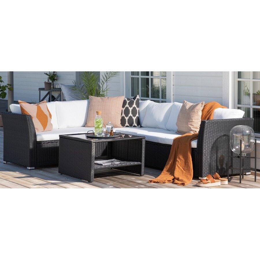 Haiti Rotan Hoek Loungeset Zwart/Wit