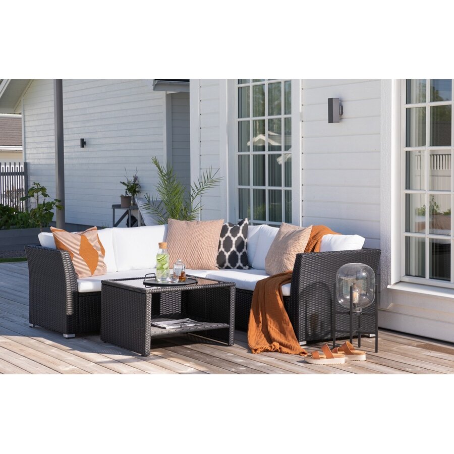 Haiti Rotan Hoek Loungeset Zwart/Wit