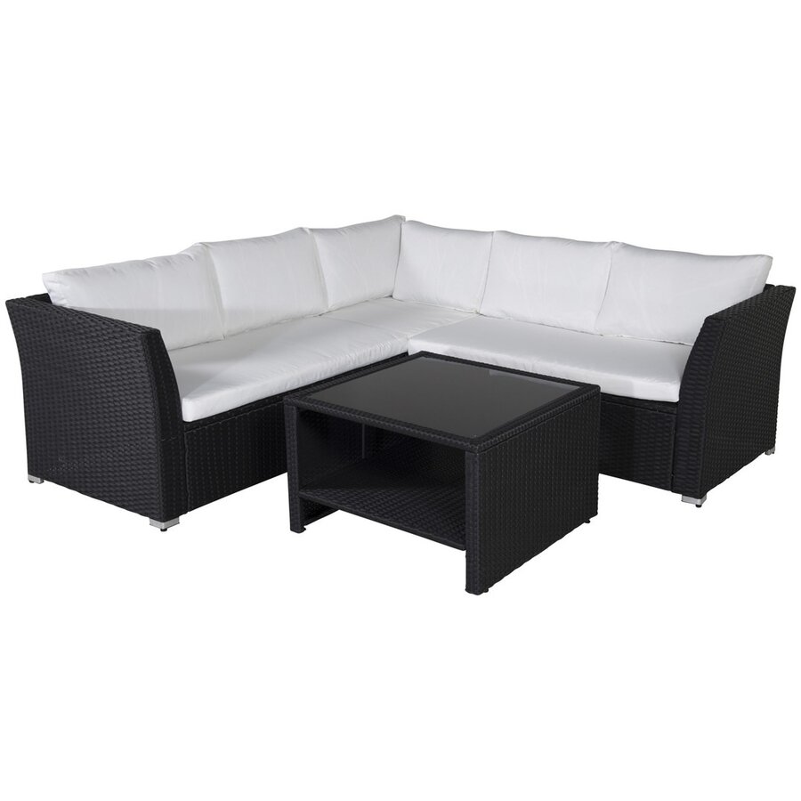 Haiti Rotan Hoek Loungeset Zwart/Wit