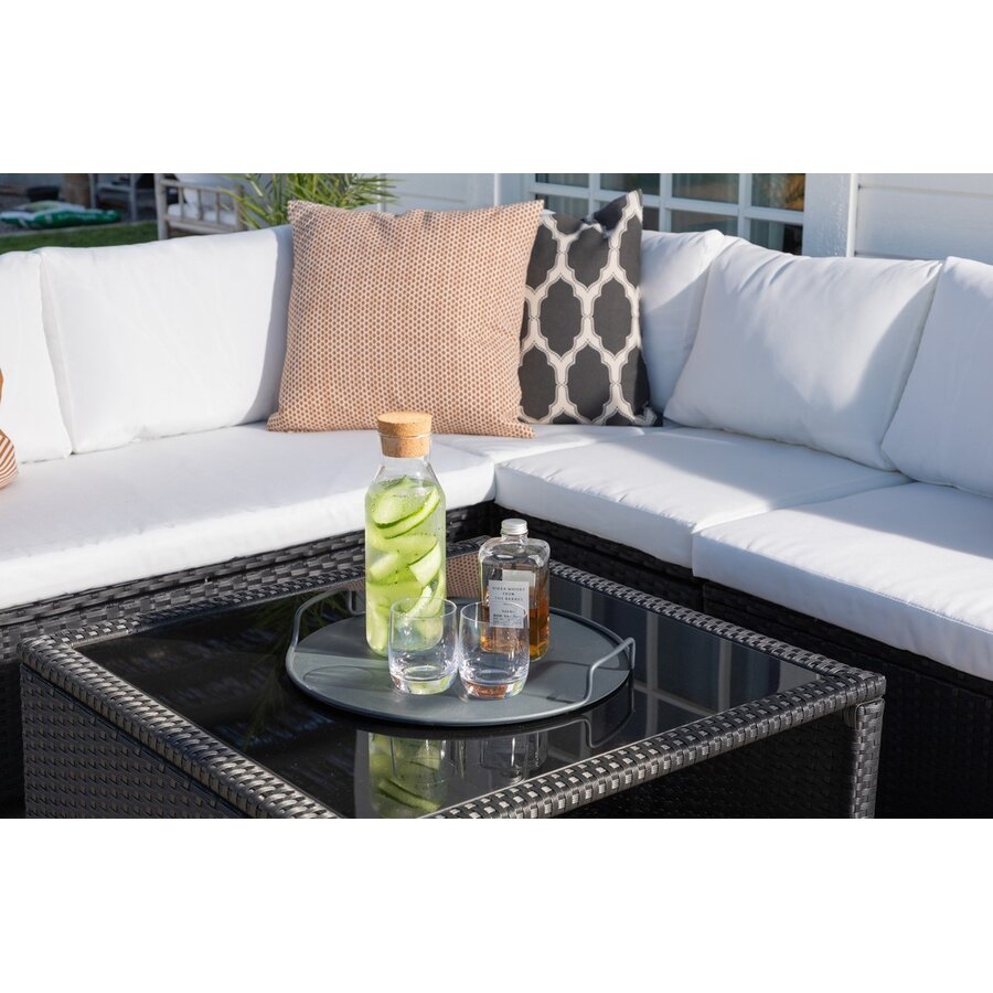 Haiti Rotan Hoek Loungeset Zwart/Wit