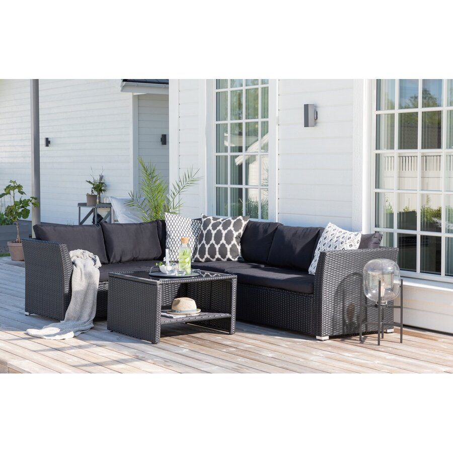 Haiti Rotan Hoek Loungeset Zwart