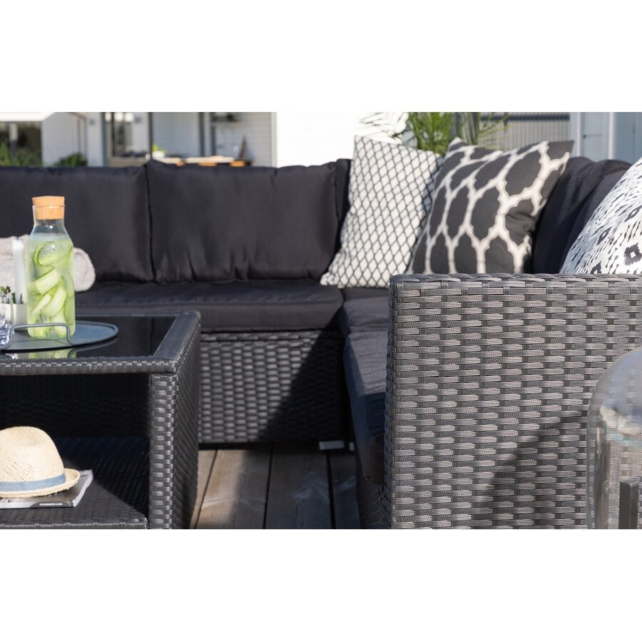 Haiti Rotan Hoek Loungeset Zwart