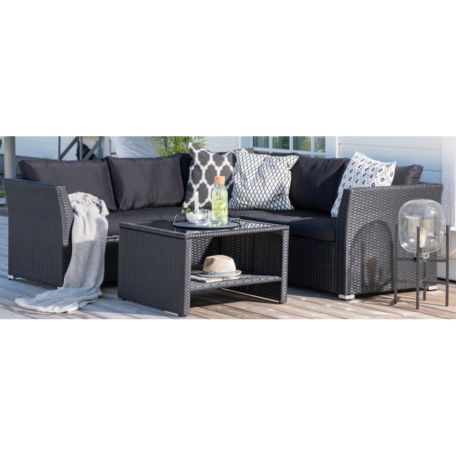 Haiti Rotan Hoek Loungeset Zwart