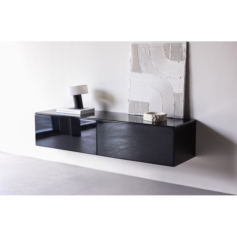 Fristad Hoogglans Zwart TV Wandmeubel 2-Lades