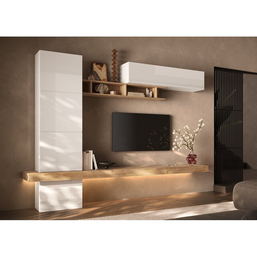Infinity 2.0 Hoogglans Wit/Kadiz Eiken TV Meubel Set 202