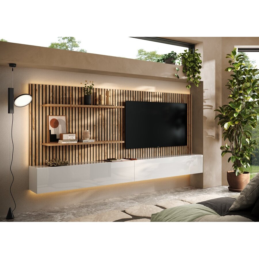 Infinity 2.0 Hoogglans Wit/Eiken TV Meubel Set 217