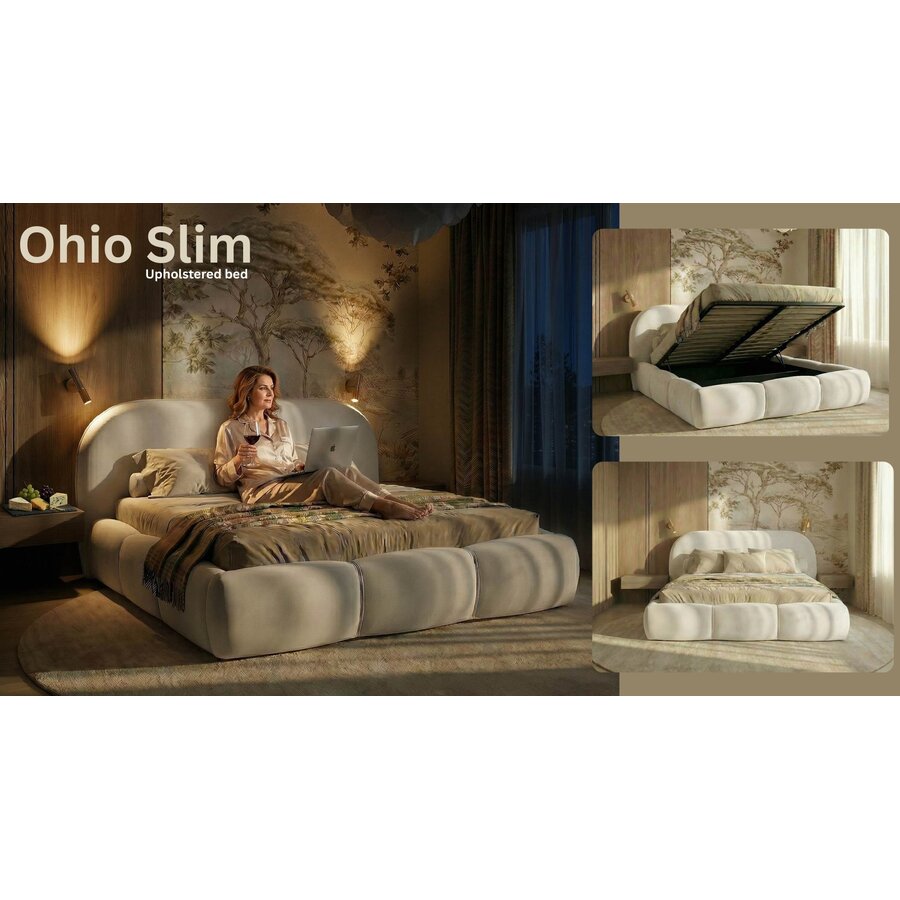 Ohio Slim 160 x 200 cm Gestoffeerd Bed Gebroken Wit