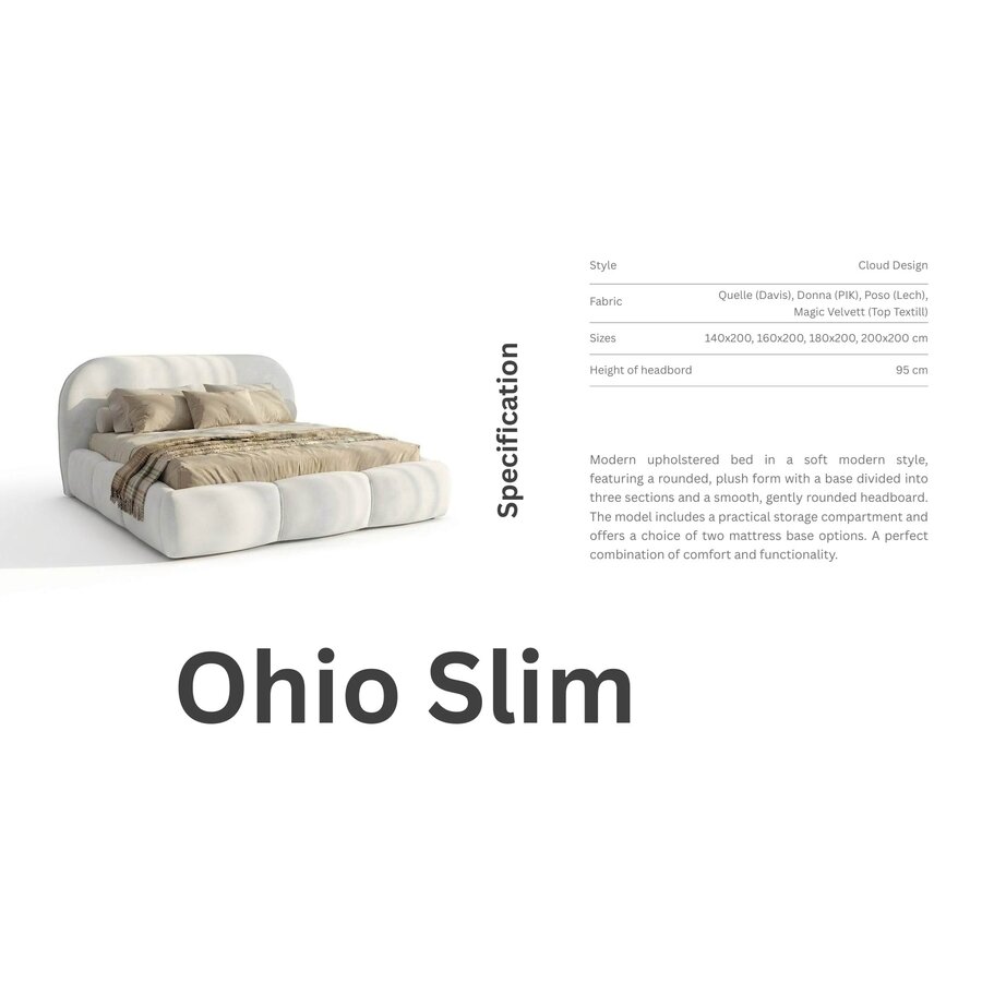 Ohio Slim 160 x 200 cm Gestoffeerd Bed Lichtbeige