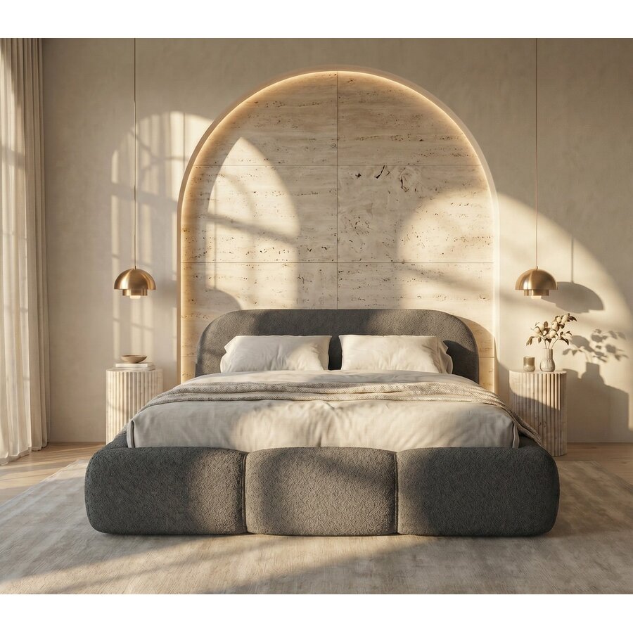 Ohio Slim 140 x 200 cm Gestoffeerd Bed Grijs
