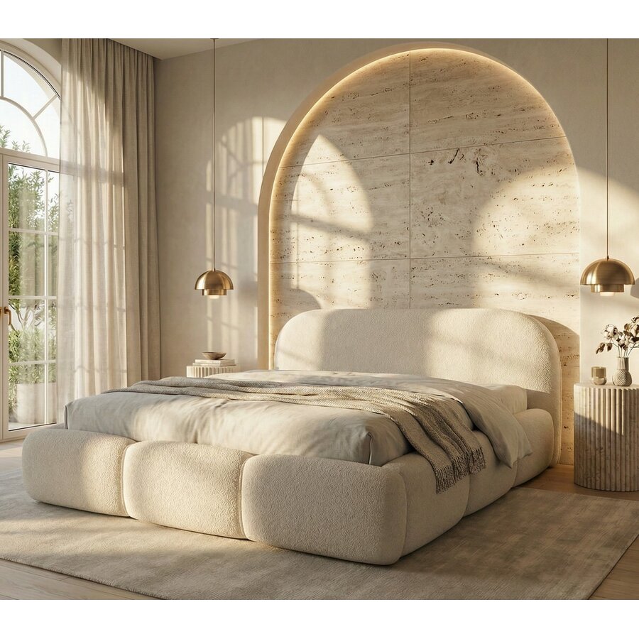 Ohio Slim 180 x 200 cm Gestoffeerd Bed Lichtbeige