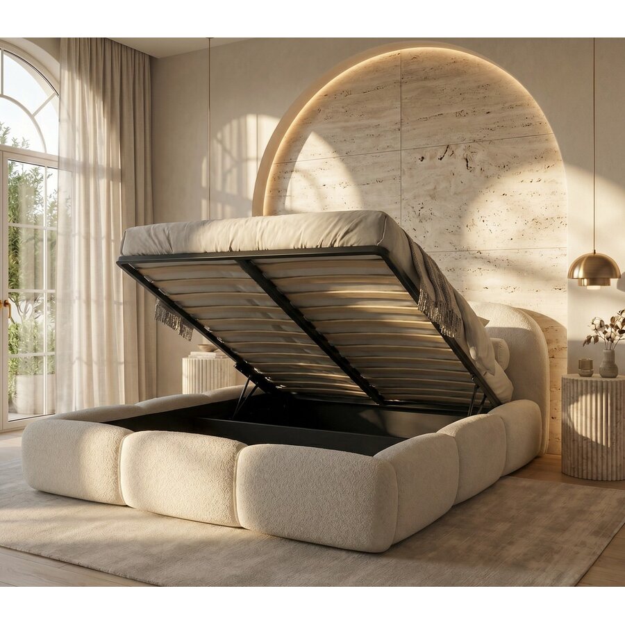 Ohio Slim 180 x 200 cm Gestoffeerd Bed Lichtbeige