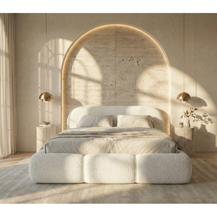Ohio Slim 180 x 200 cm Gestoffeerd Bed Gebroken Wit