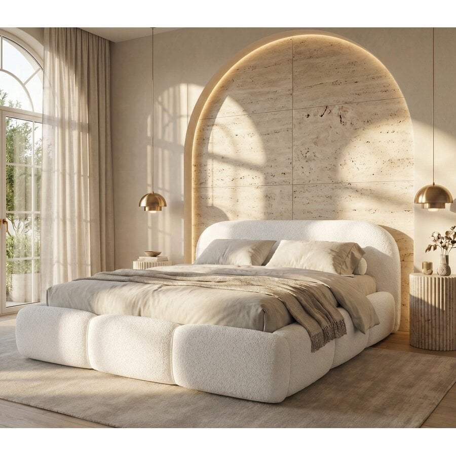 Ohio Slim 160 x 200 cm Gestoffeerd Bed Gebroken Wit