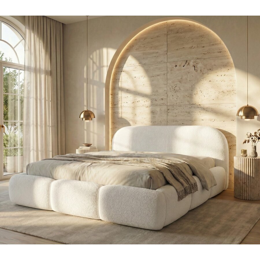 Ohio Slim 140 x 200 cm Gestoffeerd Bed Gebroken Wit
