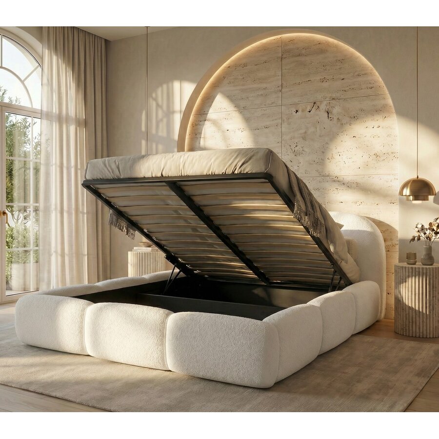 Ohio Slim 140 x 200 cm Gestoffeerd Bed Gebroken Wit