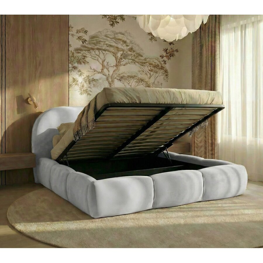 Ohio Slim 160 x 200 cm Gestoffeerd Bed Velvet Lichtgrijs