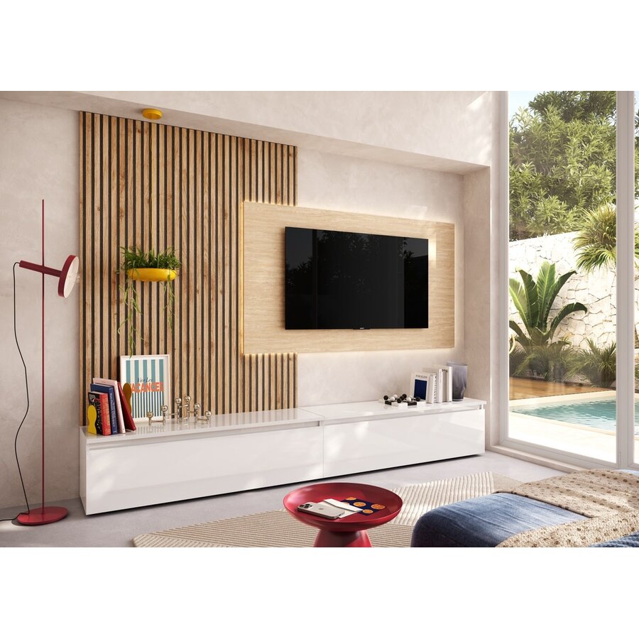 Infinity 2.0 Hoogglans Wit/Travertin/Eiken TV Meubel Set 221