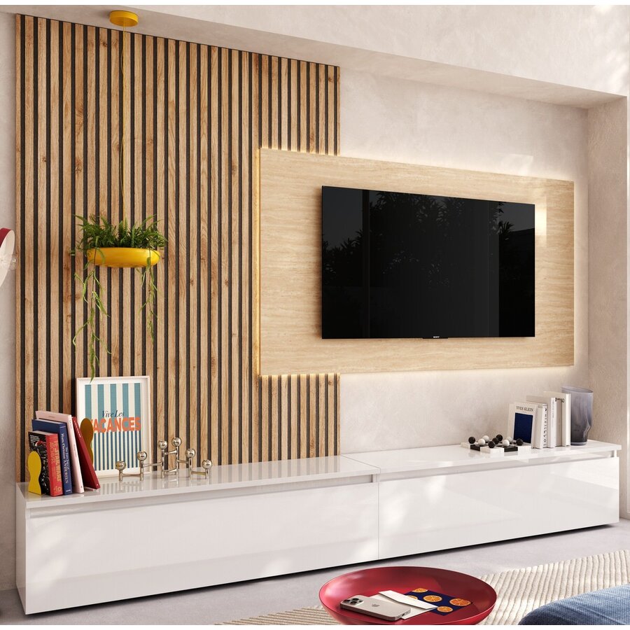 Infinity 2.0 Hoogglans Wit/Travertin/Eiken TV Meubel Set 221