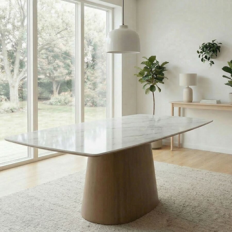 Bezel Marmer/Walnoot Eettafel Rechthoek 200x90 cm