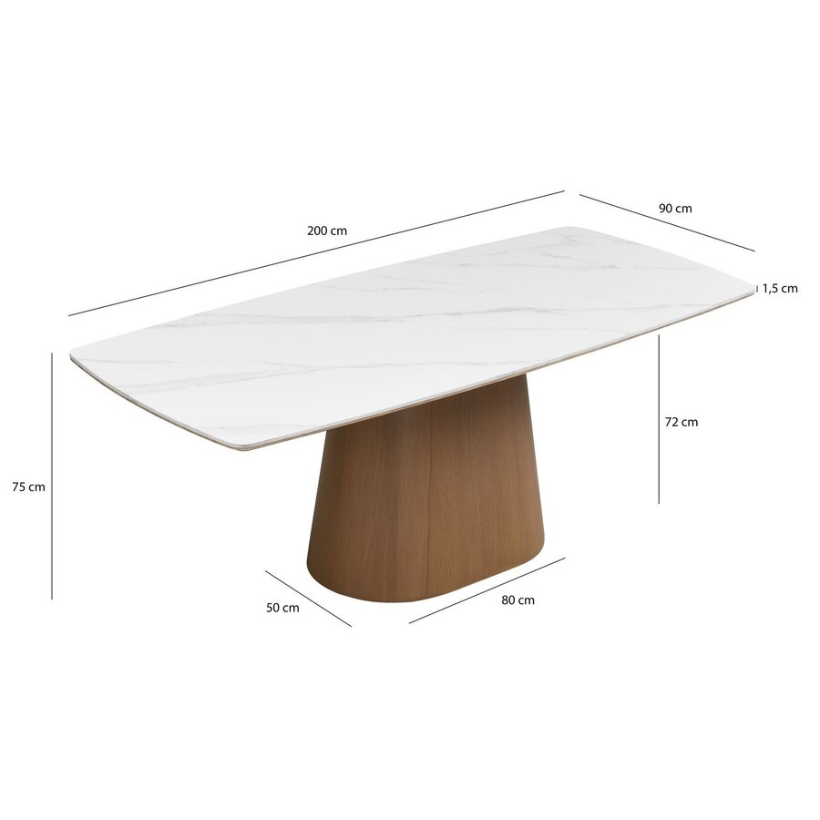 Bezel Marmer/Walnoot Eettafel Rechthoek 200x90 cm