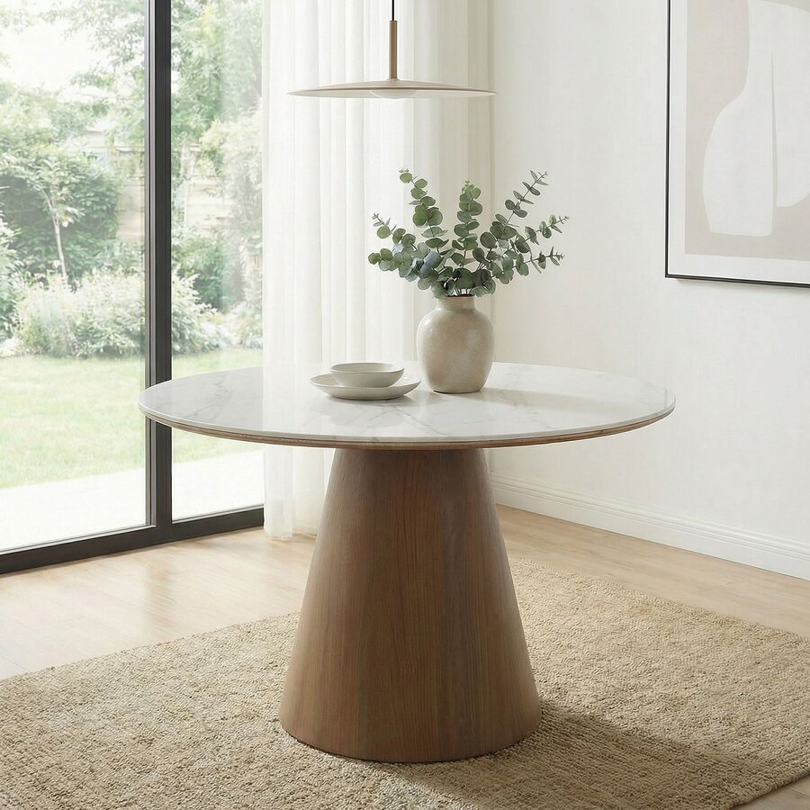 Bezel Marmer/Walnoot Eettafel Rond Ø120 cm