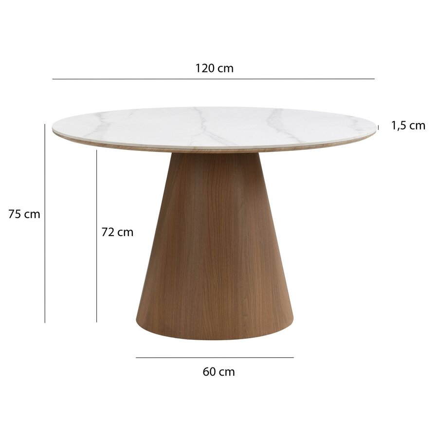 Bezel Marmer/Walnoot Eettafel Rond Ø120 cm