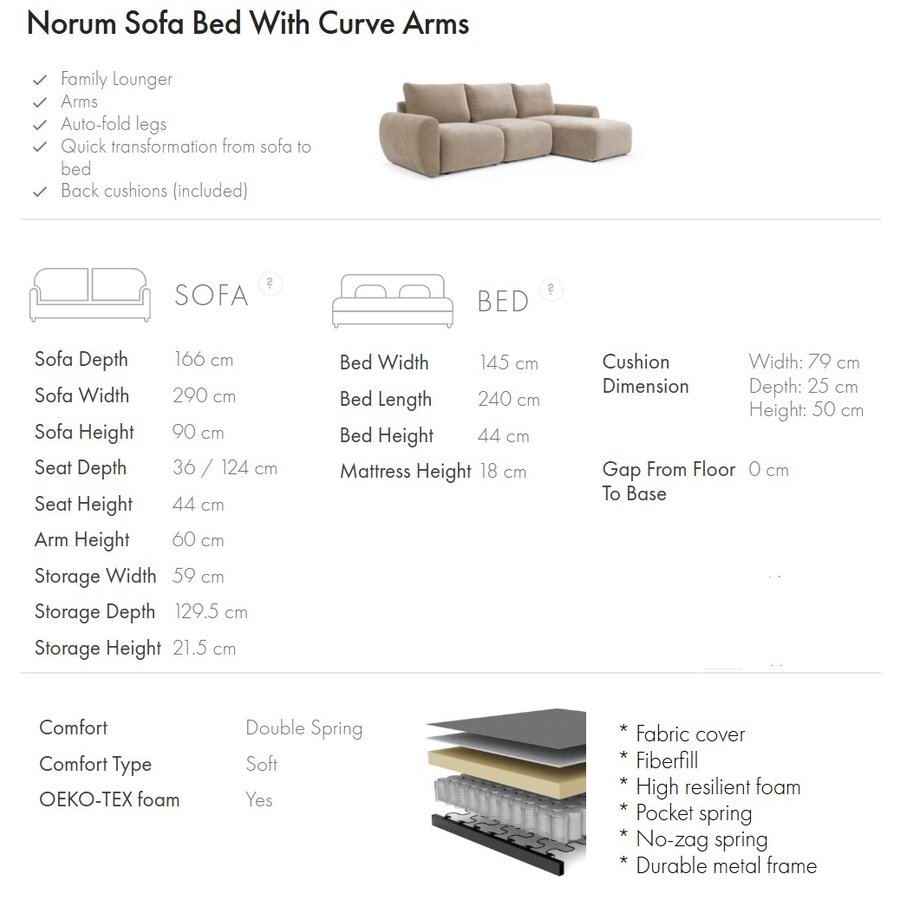 Norum Cederbruin Slaapbank met Chaise Longue Gebogen Armleuningen