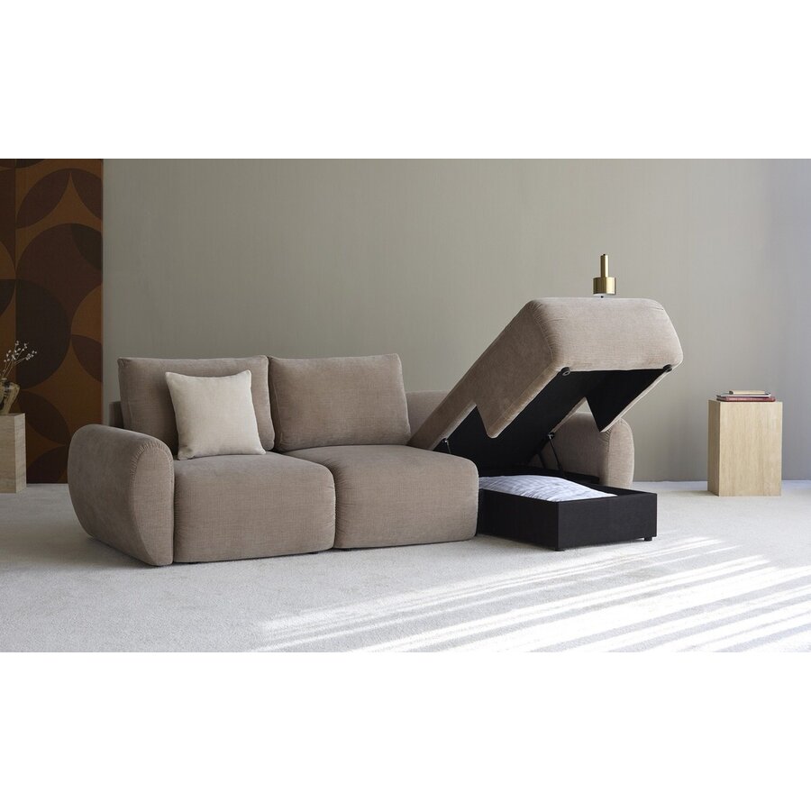 Norum Mocha Slaapbank met Chaise Longue Gebogen Armleuningen