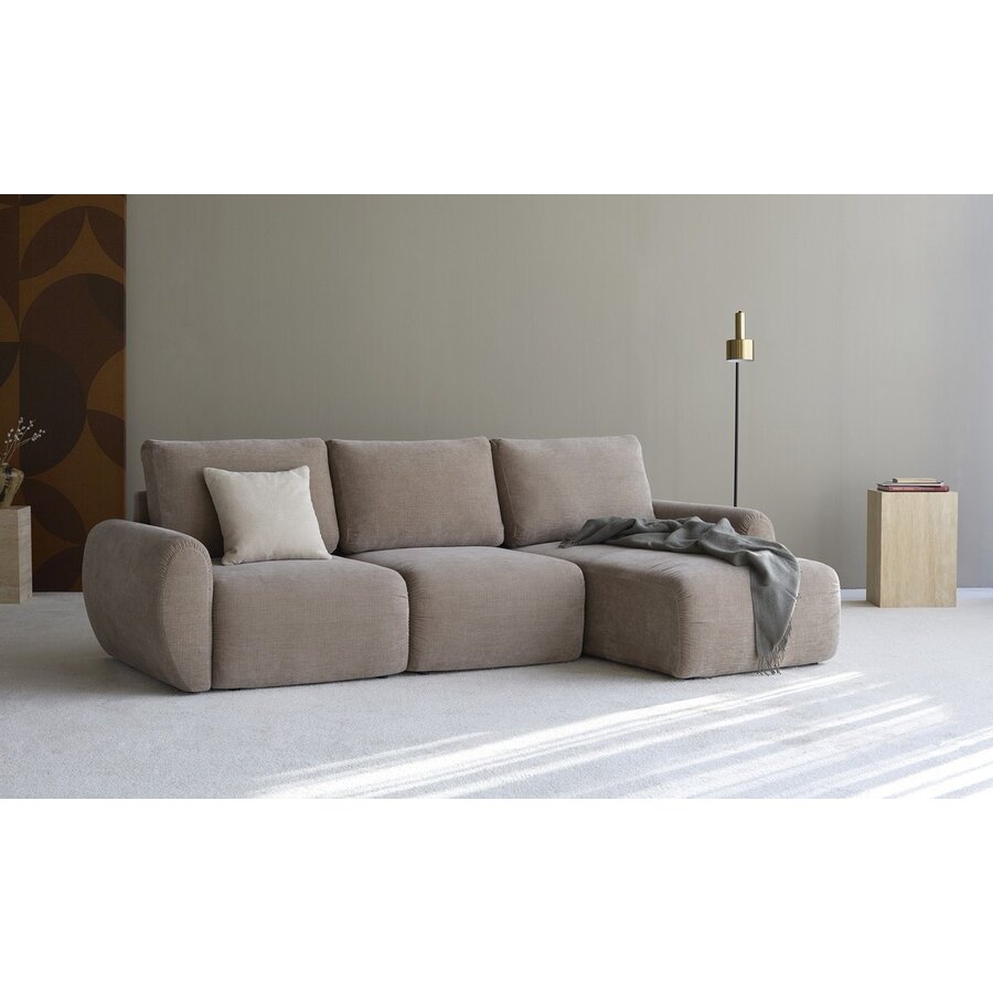 Norum Mocha Slaapbank met Chaise Longue Gebogen Armleuningen