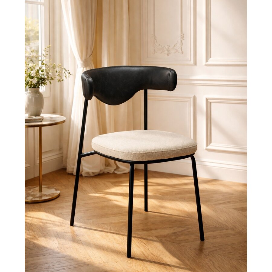 Lobe Eetkamerstoel Beige Bouclé / Zwart Kunstleer