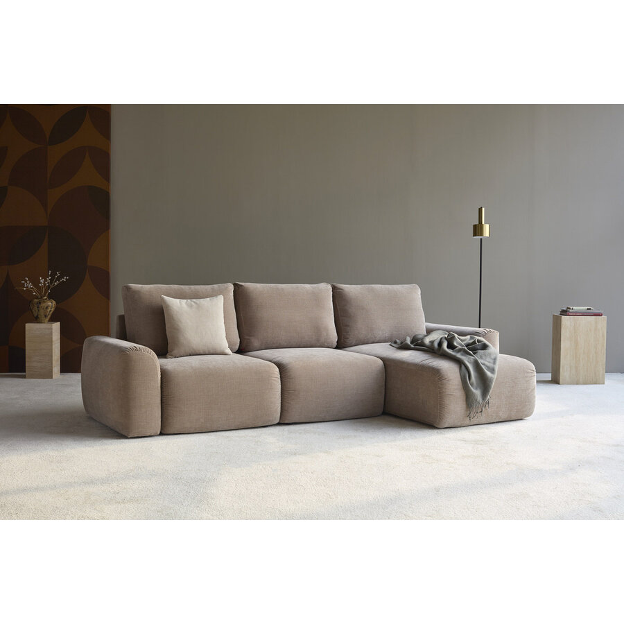 Norum Mocha Slaapbank met Chaise Longue Chunky Armleuningen