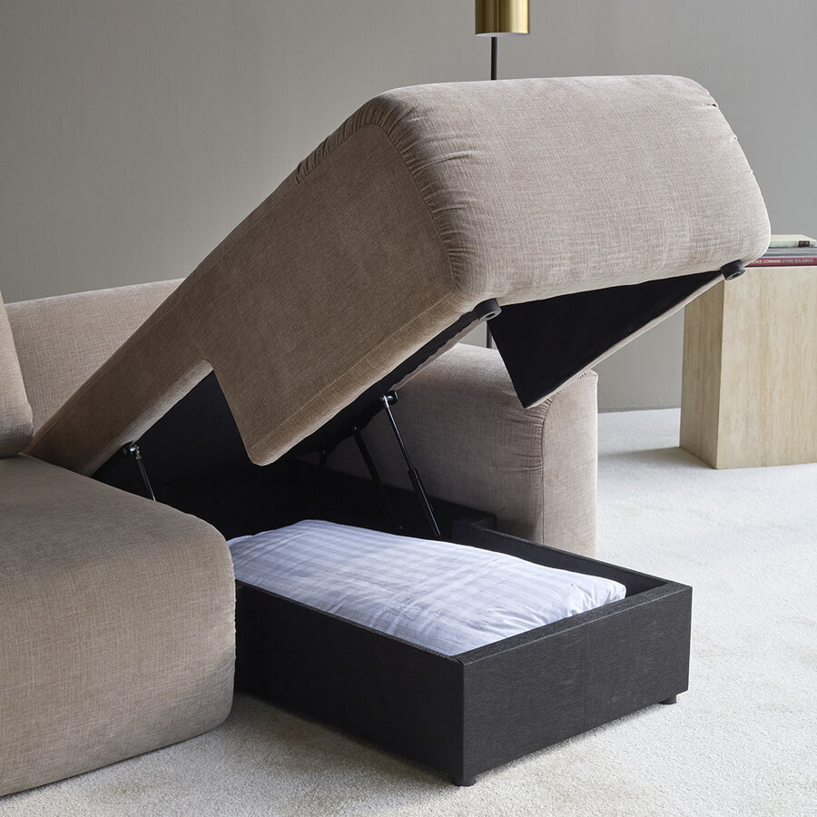 Norum Mocha Slaapbank met Chaise Longue Chunky Armleuningen