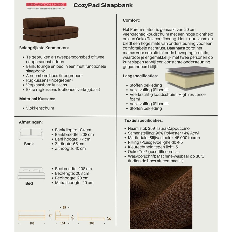 CozyPad Cappuccino Slaapbank CozyPad Cappuccino Slaapbank