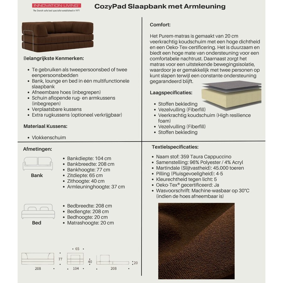 CozyPad Cappuccino Slaapbank met Armleuning - Copy CozyPad Cappuccino Slaapbank met Armleuning - Copy