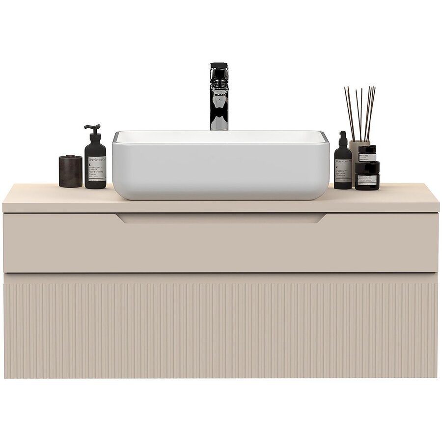 Rio Cashmere Geribd Wastafel en Onderkast Zwevend 100 cm Rio Cashmere Geribd Wastafel en Onderkast Zwevend 100 cm