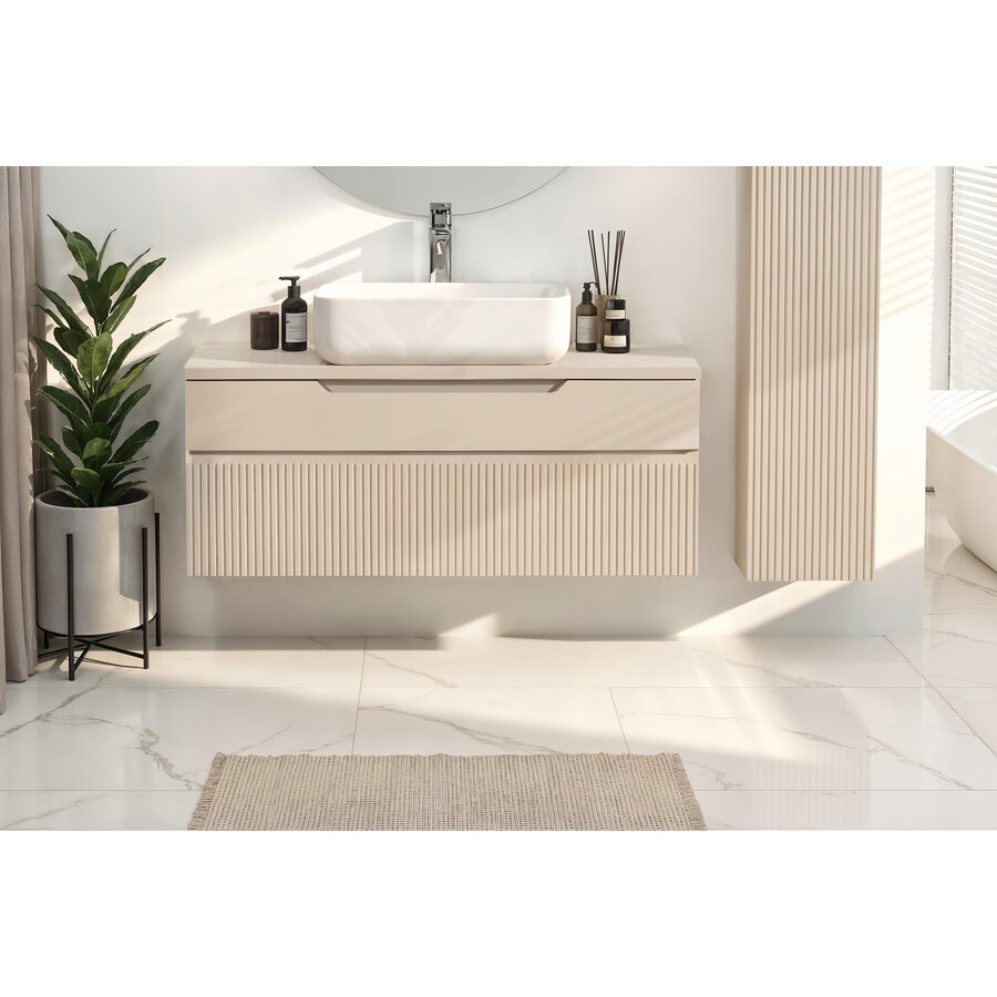 Rio Cashmere Geribd Wastafel en Onderkast Zwevend 100 cm Rio Cashmere Geribd Wastafel en Onderkast Zwevend 100 cm