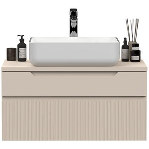 Benvenuto Design Rio Cashmere Geribd Wastafel en Onderkast Zwevend 80 cm