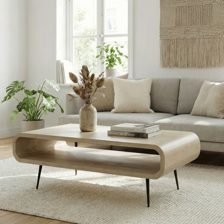 Arlo Mango Houten Salontafel White Wash 90 cm