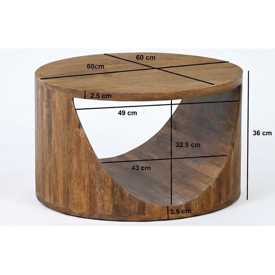 Cato Ronde Salontafel Mango Massief Hout Ø60 cm Cato Ronde Salontafel Mango Massief Hout Ø60 cm