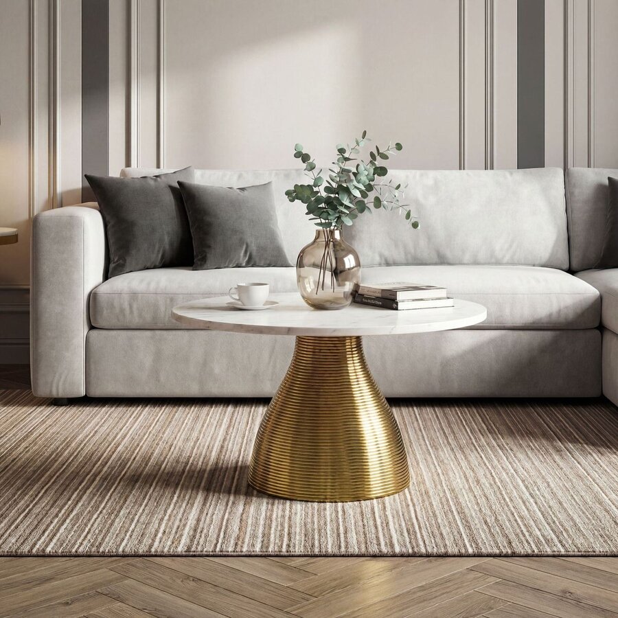 Cleo Luxe Ronde Salontafel Wit Marmer/Goud Ø60 cm