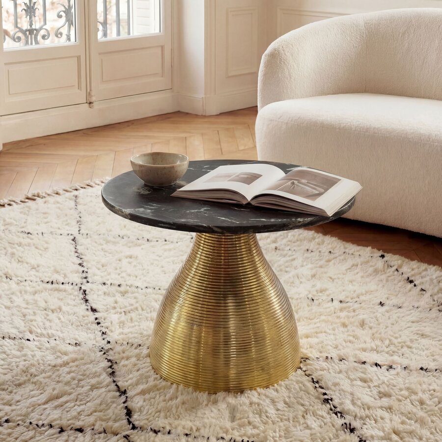 Cleo Luxe Ronde Salontafel Zwart Marmer/Goud Ø60 cm Cleo Luxe Ronde Salontafel Zwart Marmer/Goud Ø60 cm