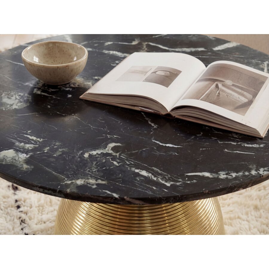 Cleo Luxe Ronde Salontafel Zwart Marmer/Goud Ø60 cm Cleo Luxe Ronde Salontafel Zwart Marmer/Goud Ø60 cm