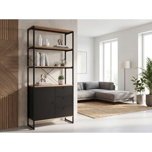 Sky Style Dali Industriële Wandkast Eiken & Zwart 180 cm Hoog Sky Style Dali Industriële Wandkast Eiken & Zwart 180 cm Hoog